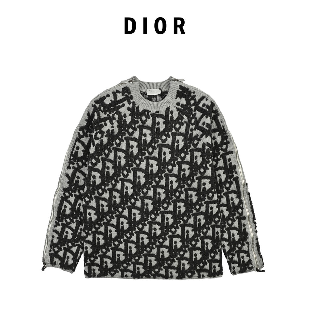 Terry Embroidered Jacquard Crew Neck Sweater