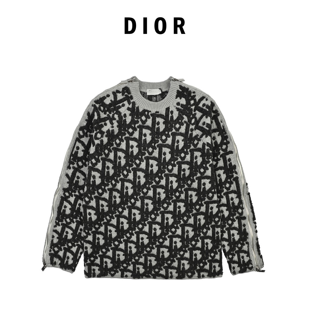 Terry Embroidered Jacquard Crew Neck Sweater