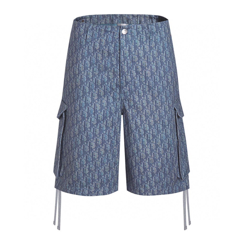 Allover Print Cotton Double Pocket Cargo Shorts