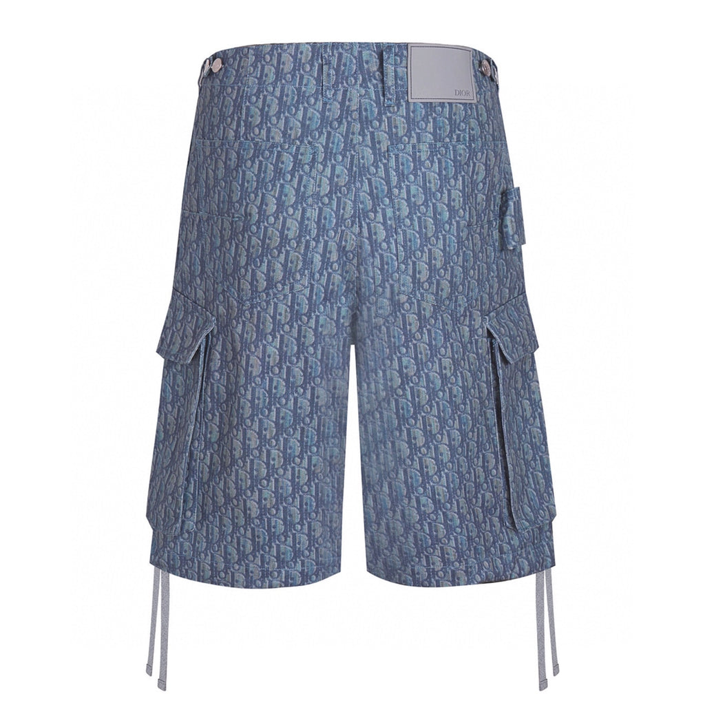 Allover Print Cotton Double Pocket Cargo Shorts