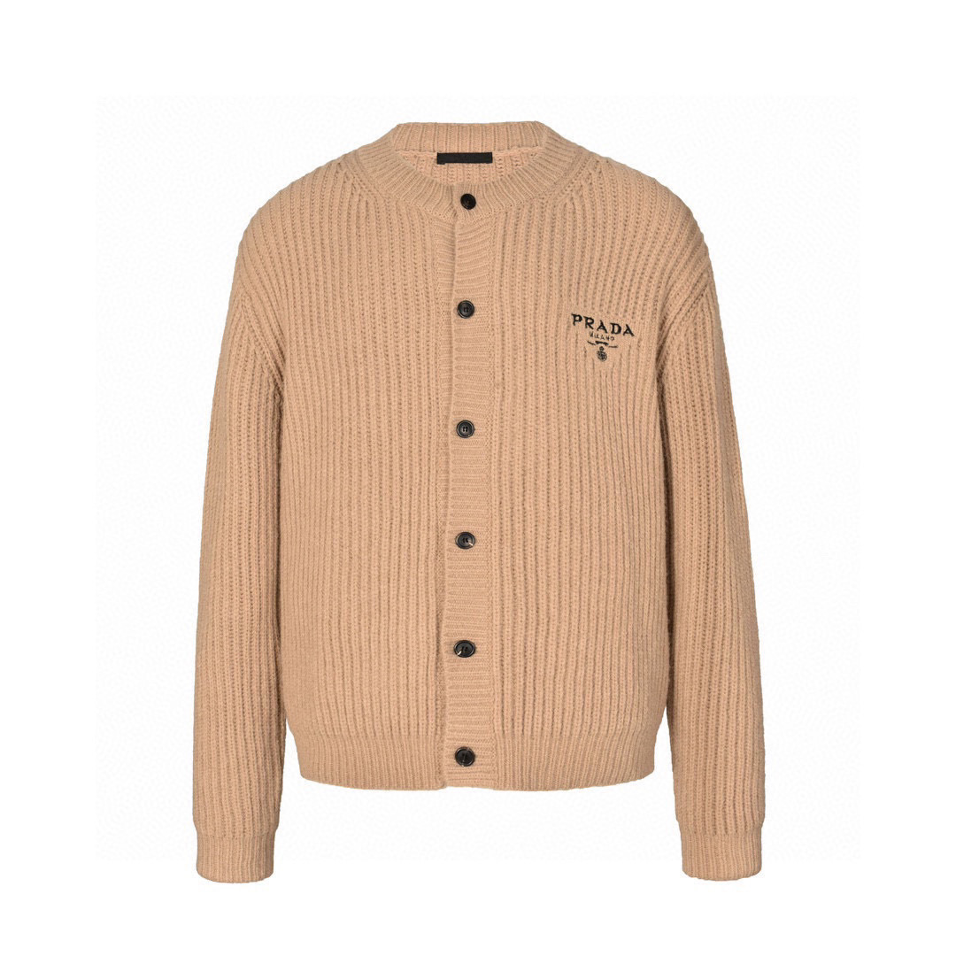 Prada 22FW Coarse Stitched Wool Cardigan (Khaki)